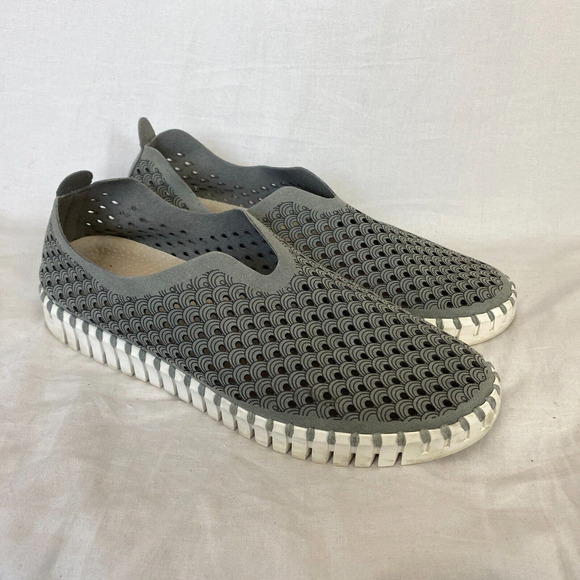 Ilse Jacobsen Slip On Shoes Women 39 9 Tulip Gray Flat Perforated Nubuck Leather - Picture 1 of 12